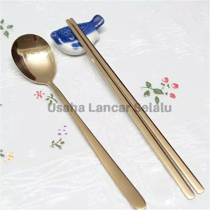 Sujeo Gold Sendok Sumpit Asli Korea Stainless Steel