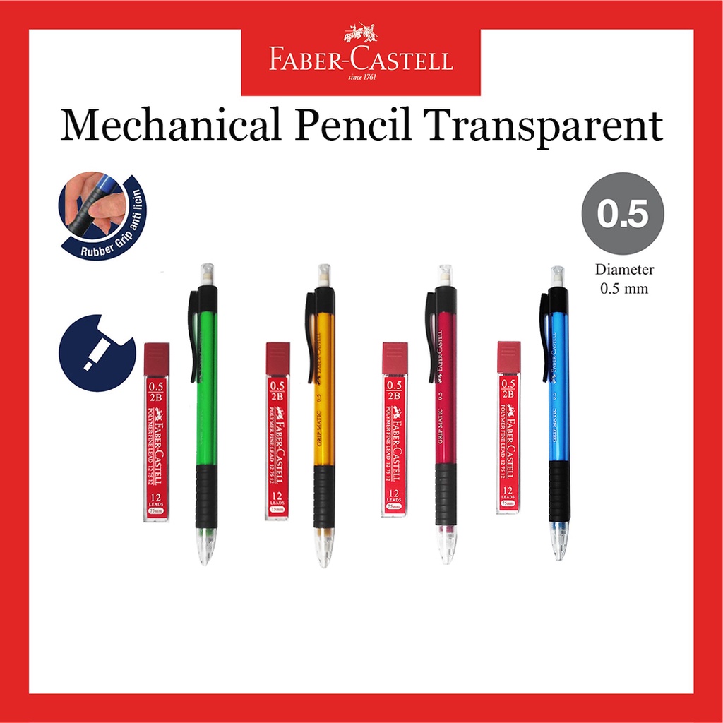 

RK Pensil Mekanik Faber Castell/Mechanic Pencil Transparan Blister/Ukuran 0.5 MM /GRATIS 1 Tube