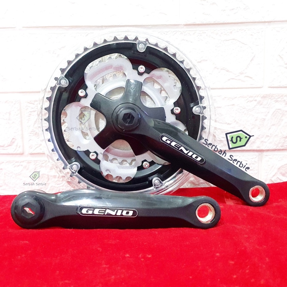 GEAR GIR CRANK DEPAN TENGAH SEPEDA MULTI SPEED 3 SUSUN BB KOTAK 3SP MTB HITAM ABU ALUMUNIUM BESI