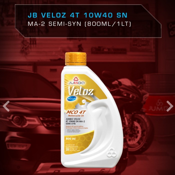 Oli Motor JUMBO VELOZ MCO 4T 10W40/10-W40/10W-40 Api SN MA2 (0.8L) terbaik