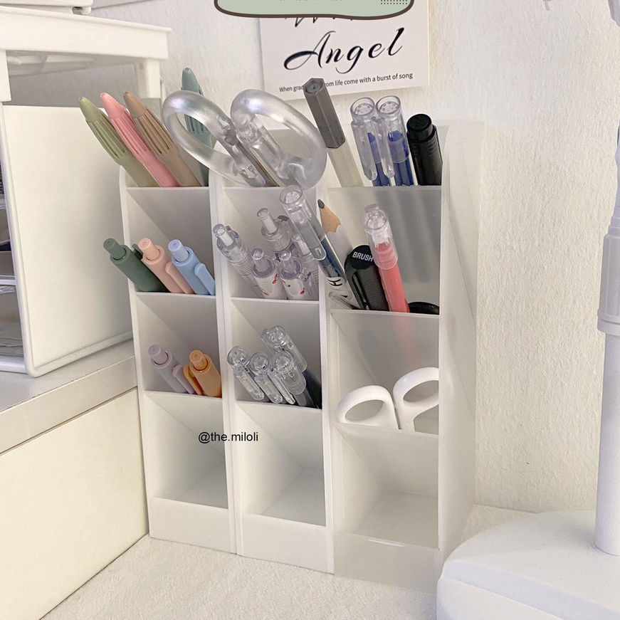 

(LD☑.3✮) [MILOLI] 3 Slot White Pen Holder Desktop Pencil Storage Box Organizer Kotak Pensil Tabung Pena - F0144paling.laris..