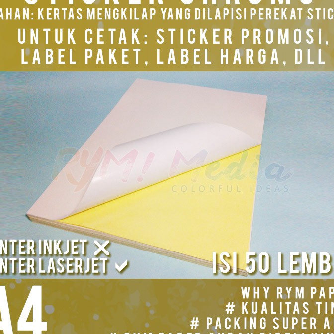 

[PZ-✪✔D) Sticker Chromo A4 isi 50 lembar / Kertas Stiker Glossy Mengkilap A4amanahh.