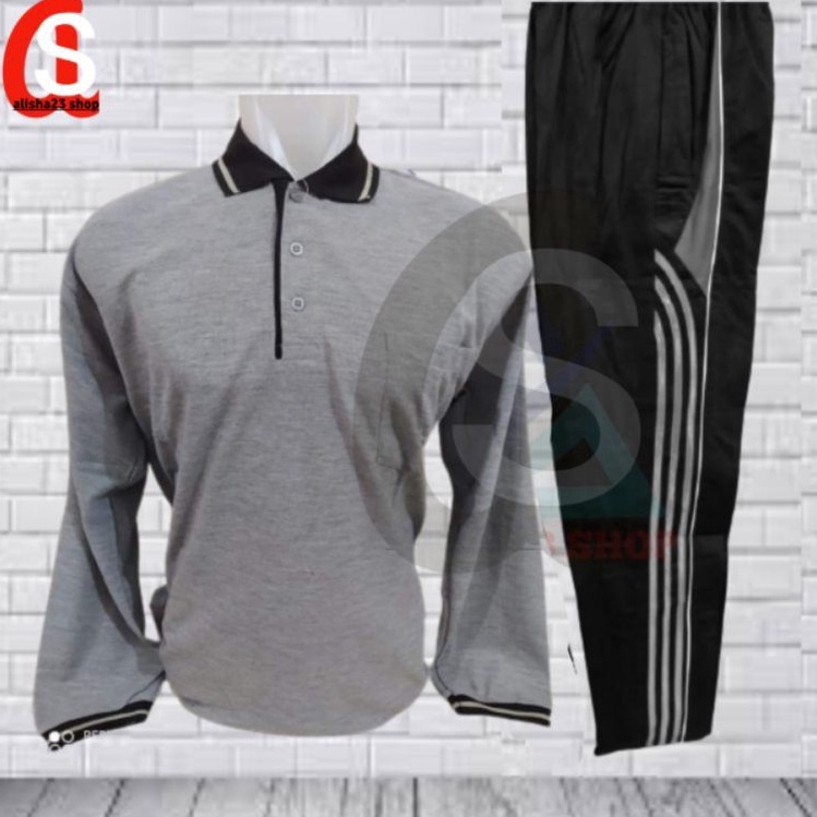 ` ii SETELAN TRAINING KAOS BERKERAH LENGAN PANJANG SATU SET PAKAIAN OLAHRAGA PRIA/WANITA BAJU BERKER