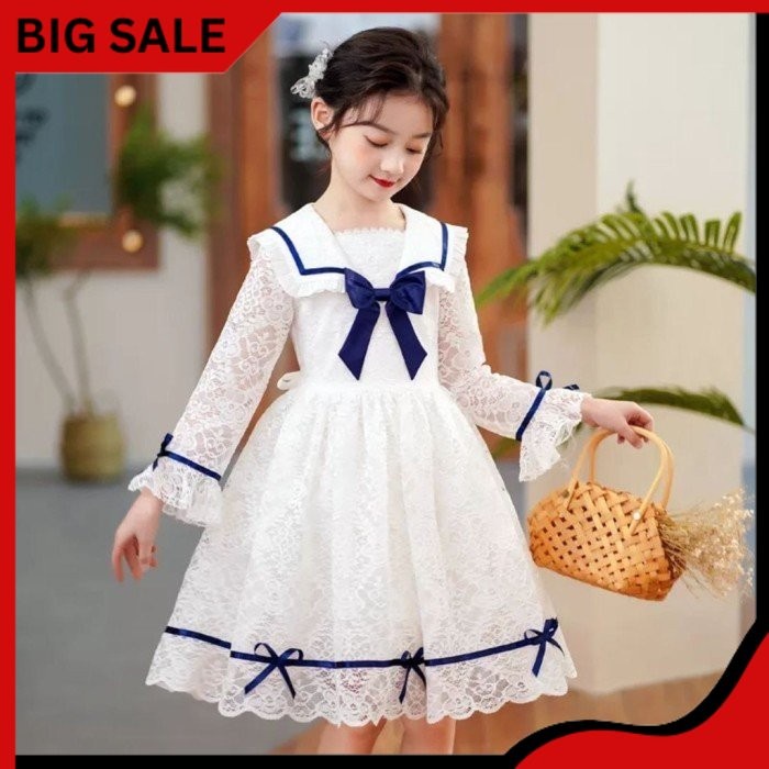 Dress Anak Perempuan Usia 7 8 9 10 Tahun Dres Brukat Gaun Pesta Putih