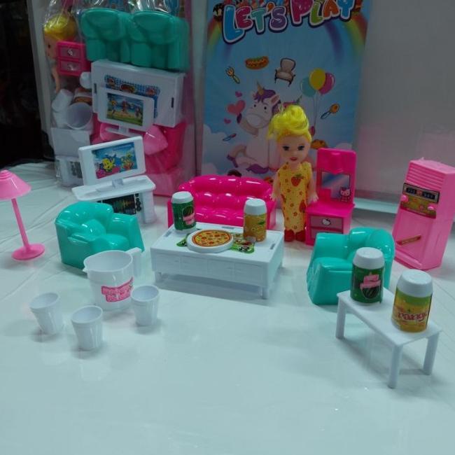 Mainan Perabot Rumah Anak Barbie Kecil Lengkap Isi Banyak - Perabot Ke