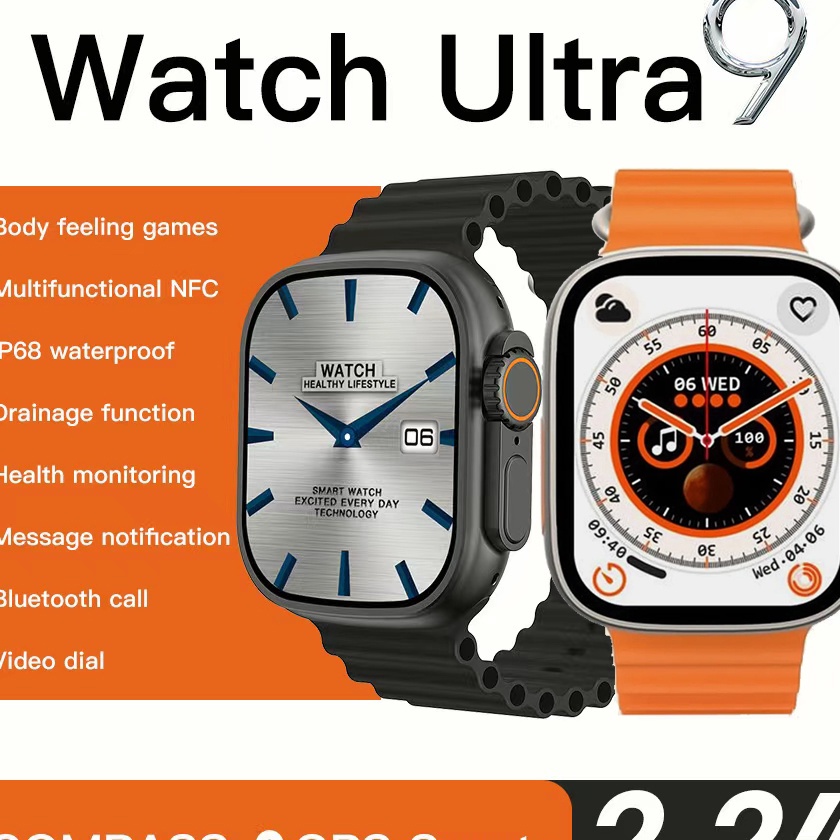 (ごI13Y/☼] XIOAMI Smart Watch S9 Ultra 3 Straps Original Smartwatch 2.2 "HD Touch Screen Bluetooth Ca