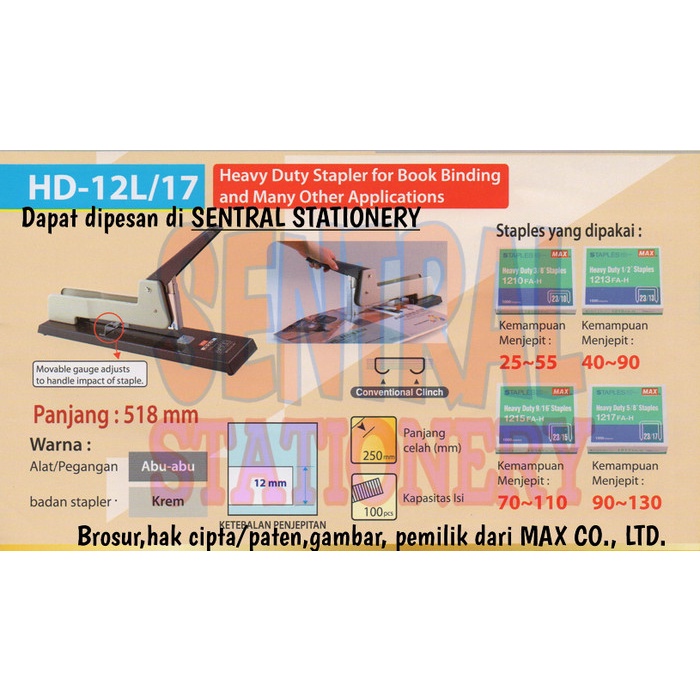 

Bestseller Max Heavy Duty Stapler For Book Binding Hd-12L/17 Penjilid Buku