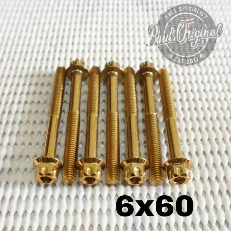 Terbaru Baut Probolt 6X60 Gold New Model Drat 10 Panjang 6Cm Heng Thailand