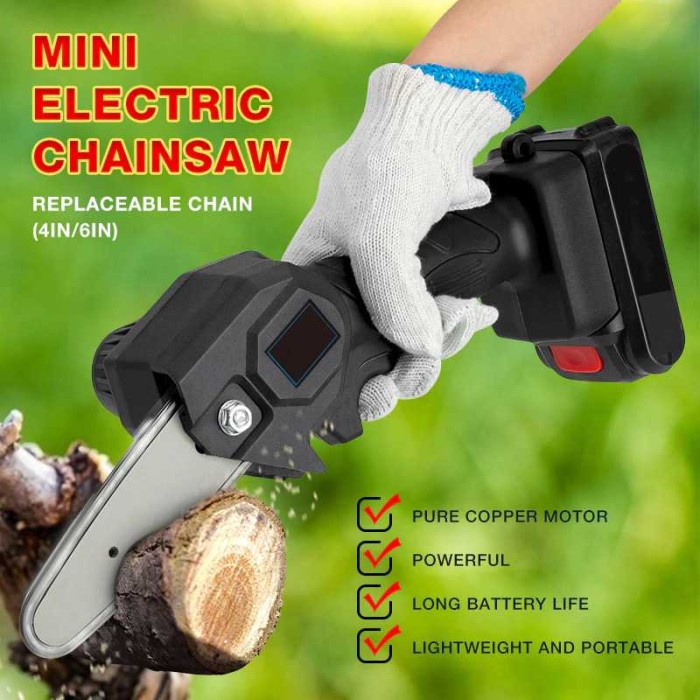 Gergaji Geraji Mesin Kayu Pipa Mini Tangan Portable Chainsaw Elektrik