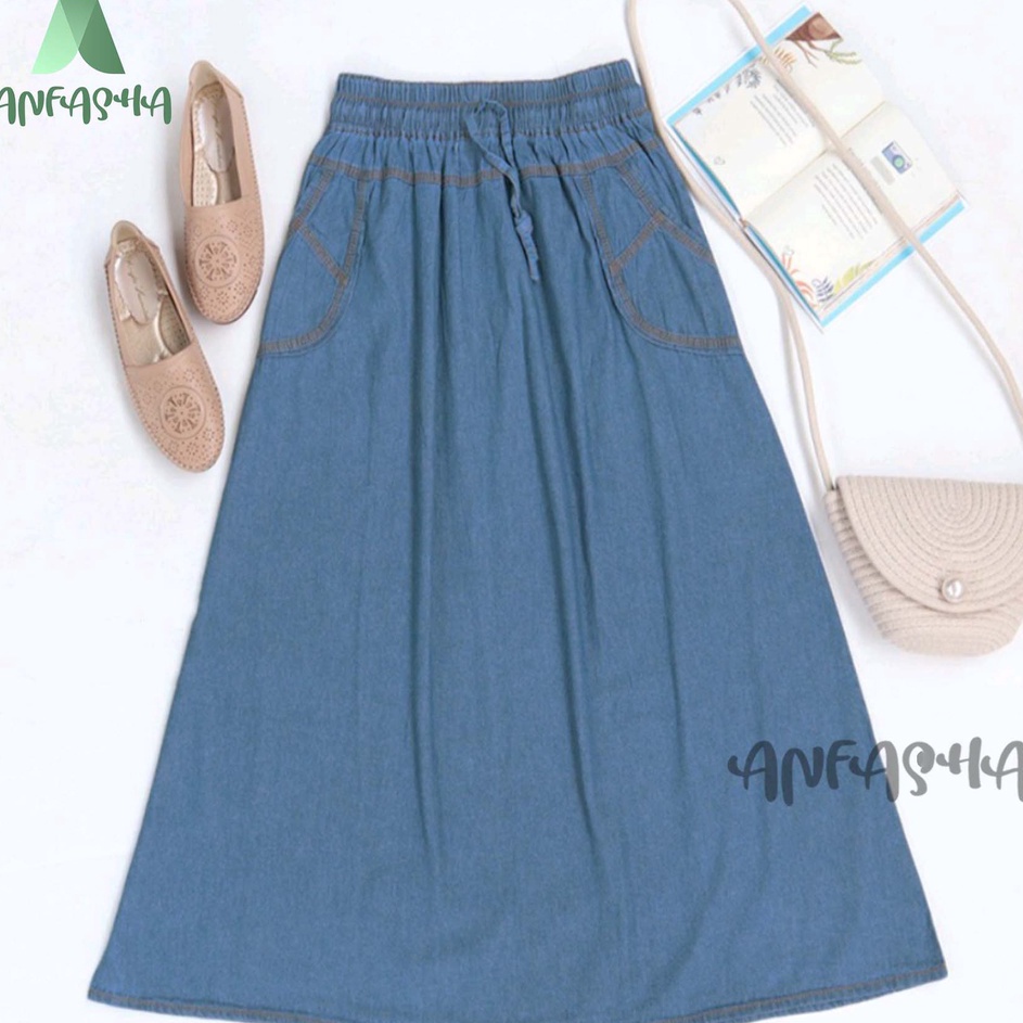 Terlaris Rok Jeans Panjang Model A Polos Terlaris - Rok Jeans Model A Standar Termurah BY TOKO ANFAS