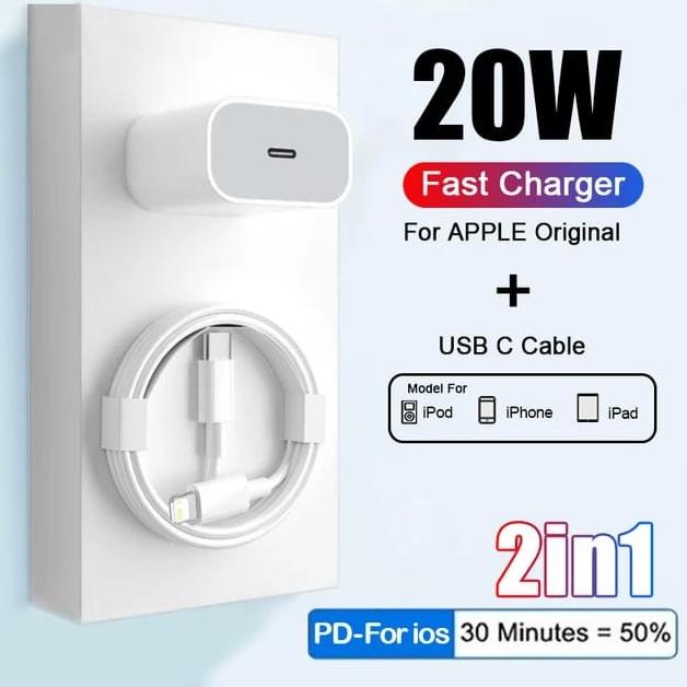 ORIGINAL POWER ADAPTER IPHONE 11 12 13 14 PRO MAX 20W PD FAST CHARGER