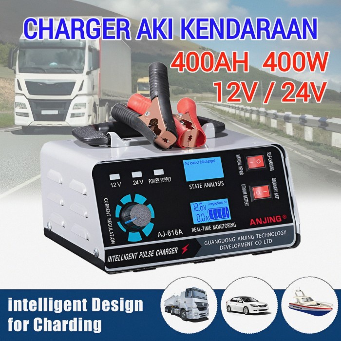 Charger Aki Mobil 400W 12V/24V 400Ah Cas Aki Battery Otomatis Aj-618A