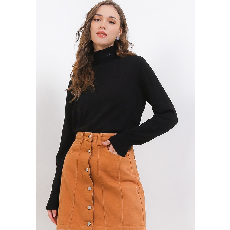 Hoodie Hush Puppies Original Wanita Sweter Warna hitam Lebaran Branded Tren Carica Turtleneck Top Fe