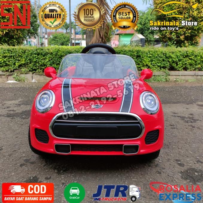 Mainan Mobil Aki Anak Mini Cooper Ban Karet Jok Kulit Murah