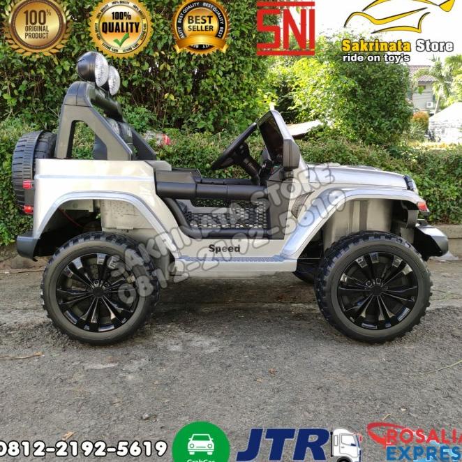 Mobil Aki Mainan Anak Jeep Rubicon 4Wd Jok Kulit