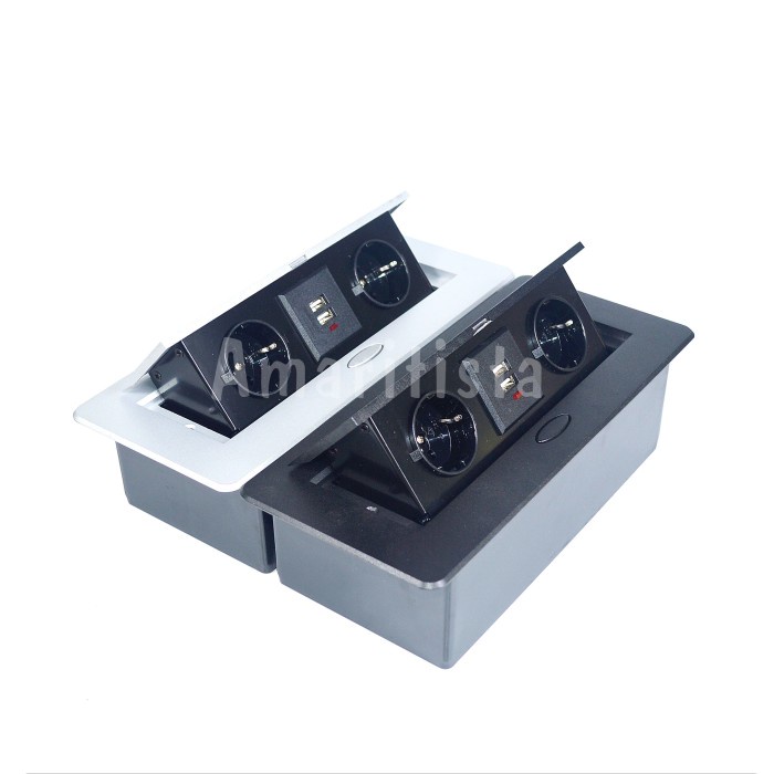 Stop Kontak Meja 2 Lubang Double Arde + 2x USB Tanam Inbow