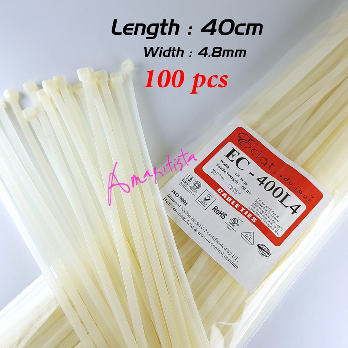 

cable ties / sabuk kabel eclat putih 400x4.8mm nylon66 (100pcs) tokolaris1629
