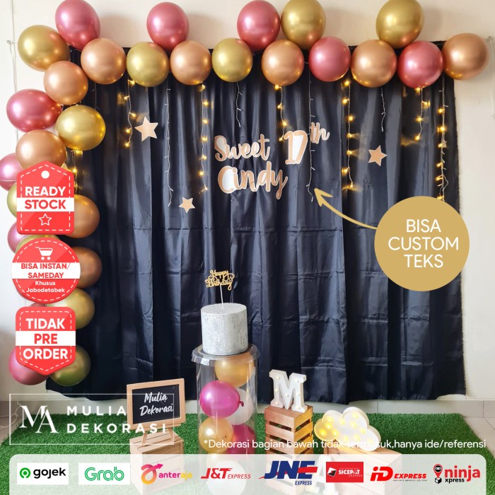 Dekorasi Sweet Seventeen 17 Th Ultah Metalik Birthday Diy Paketlengkap Bestseller Backdrop
