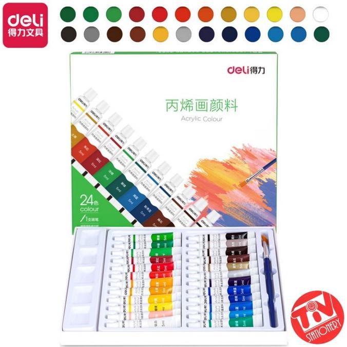 

Cat Akrilik Deli Acrylic Paint 24 Warna (24 x 5 ml) Bonus Kuas & Palet