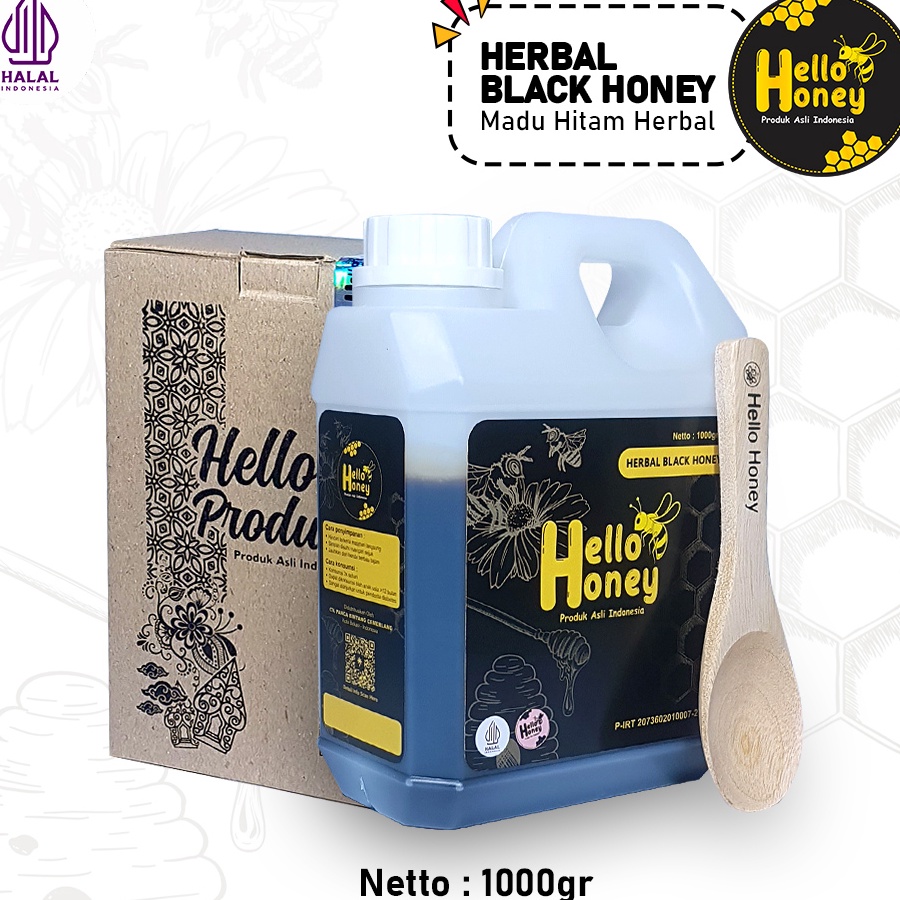 

✨TERBARU✨ Hello Honey - Madu Hitam Pahit Herbal Asli 1 KG - Herbal Black Honey murah