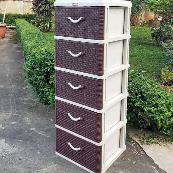 Rak Plastik/ Lemari Plastik / Lemari Baju Motif Rotan Susun 5