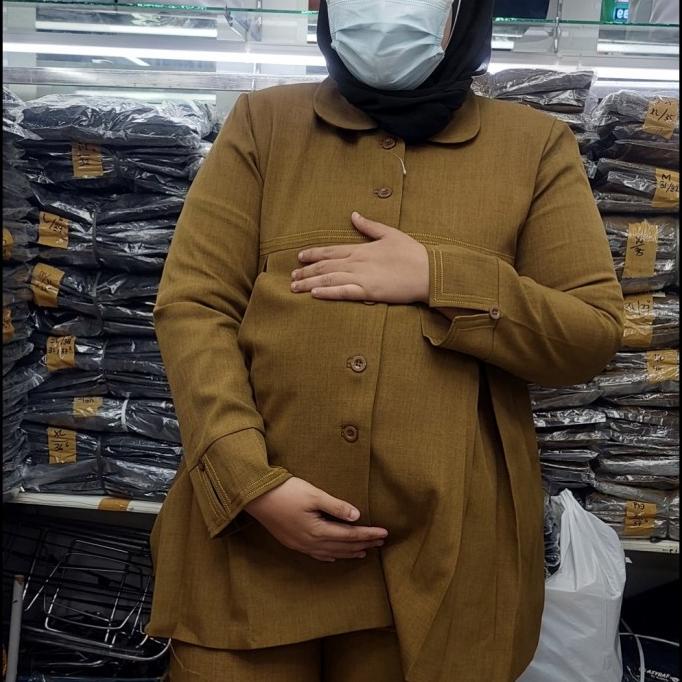 seragam pns wanita hamil - pemda - pemda tua - biru dongker -abu tua