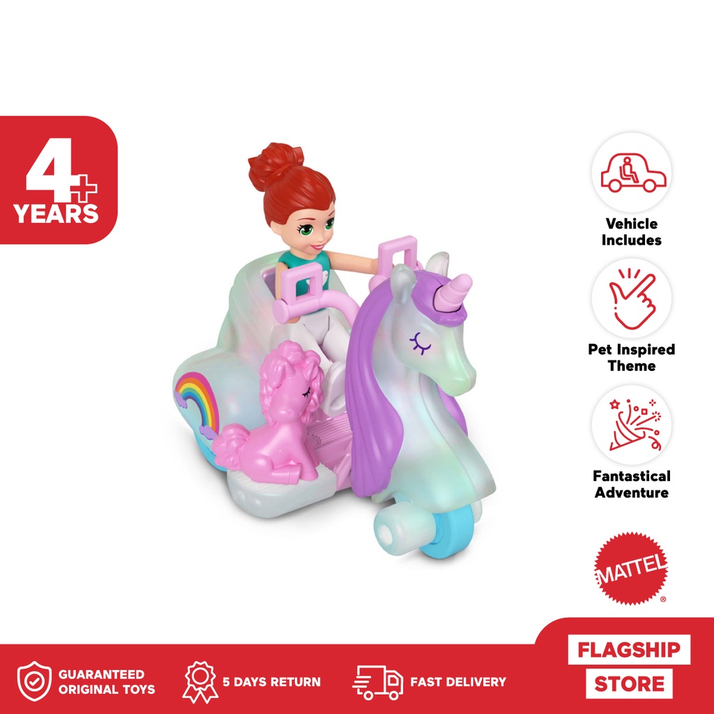 Polly Pocket Pollyville Motorbike Unicorn - Mainan Boneka Anak Perempuan