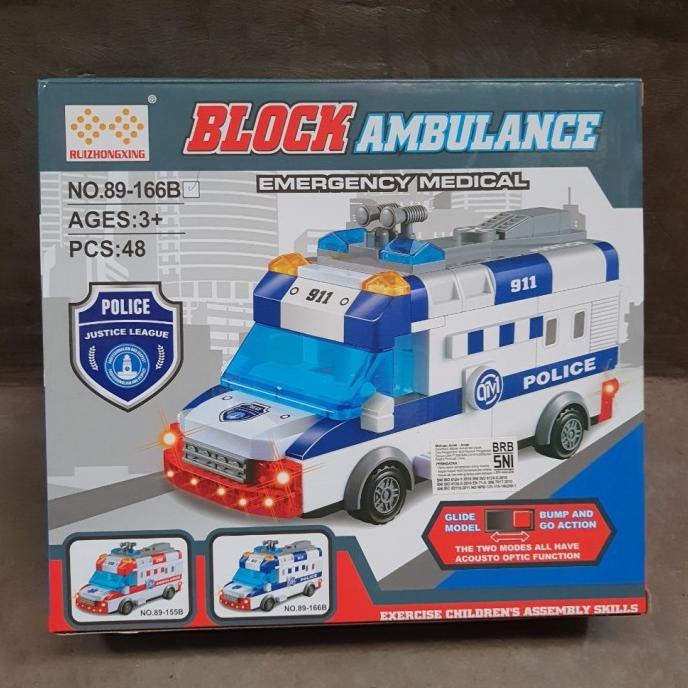Mainan Block Lego Ambulance Police ukuran Besar bisa jalan