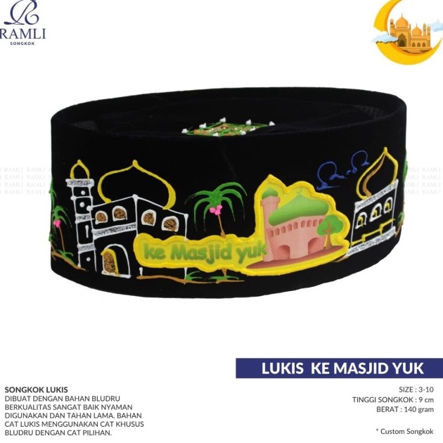 COD  SONGKOK KOPYAH KOPIAH PECI HITAM MOTIF ANAK AYO KE MASJID . . .