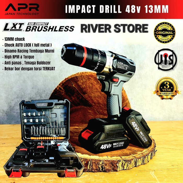 Bor Cordless 13MM APR Japan A-48V Brushless Impact Drill Grey Edition