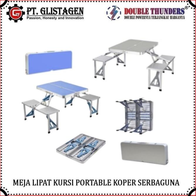Meja Kursi Lipat Piknik Aluminium Portable Koper Serbaguna Kaki Kotak