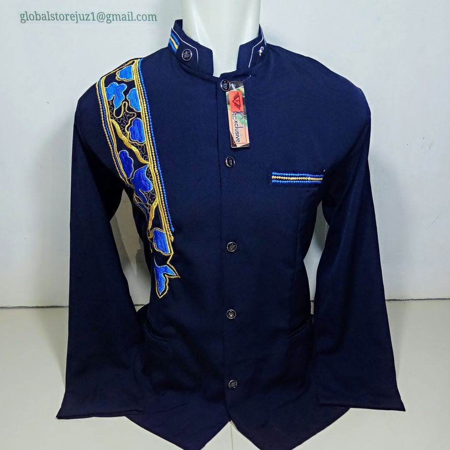 Star Seller Jasko Bordir Jas Koko Pakain Muslim Pria Warna Biru Dongker D66 Bahan Hightwis Tebal Hal