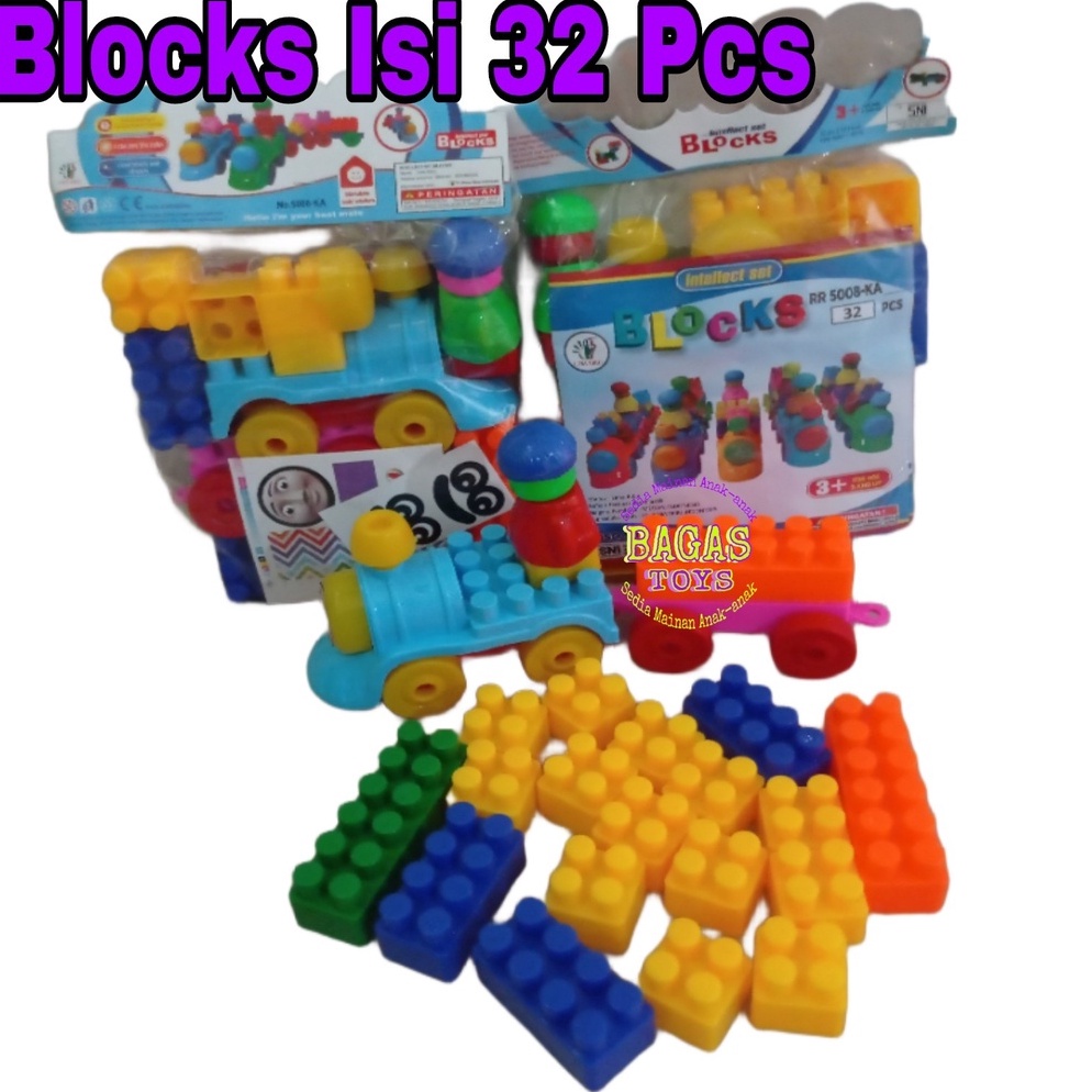 51 Mainan Anak Laki-laki Dan Perempuan Blocks Balok Susun Bongkar Pasang Isi 32Pcs Murah Maenan Eduk