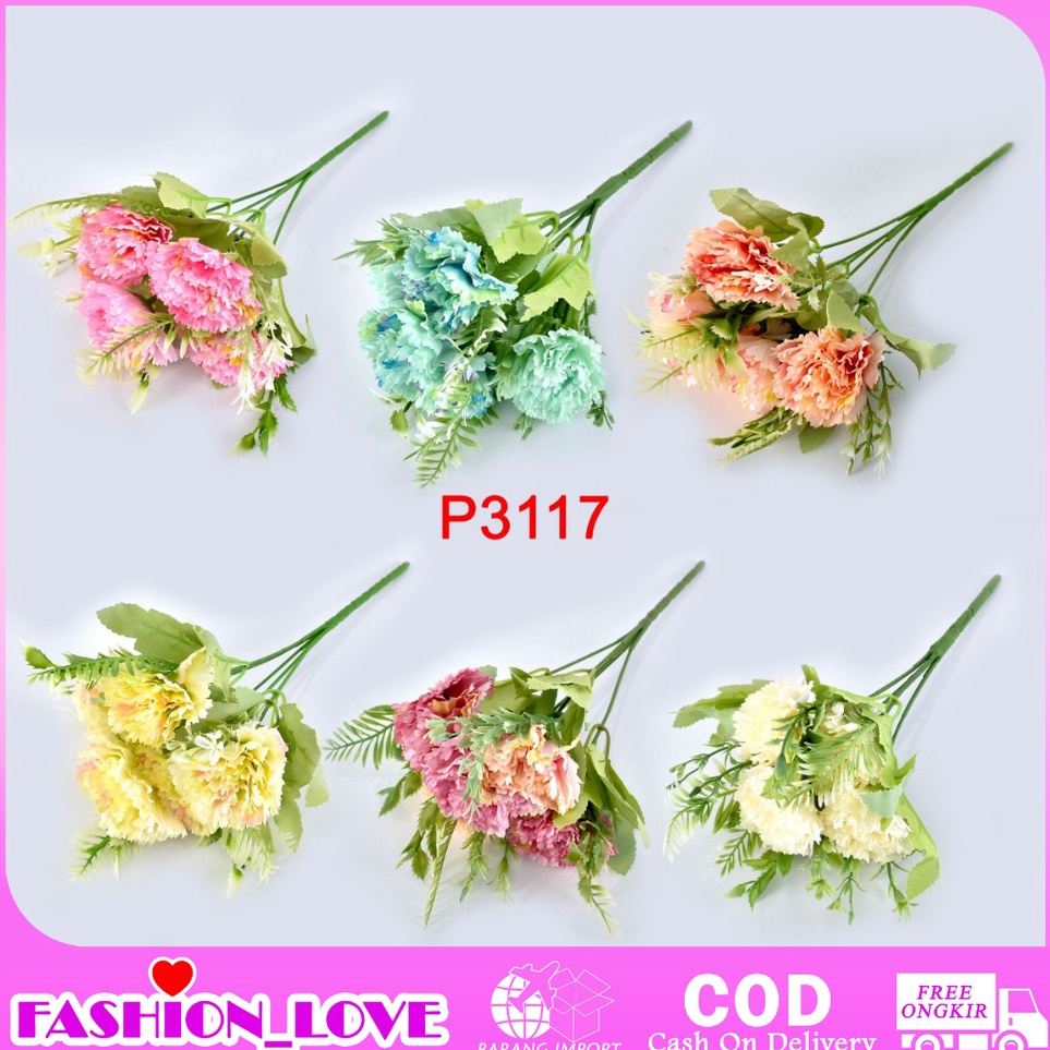 Grosir HMPU  Bunga Mawar Dekorasi Bahan Plastik (1 Buket 5 Kuntum Bunga)P3117 ➩↓✮≛