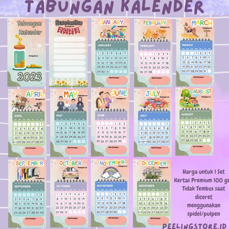

SAVING CHALLENGE KALENDER 2023 1 SET ISI 14 LEMBAR UKURAN A6 6 RING 58