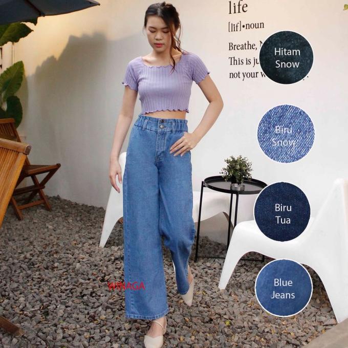 WINAGA- HighWaist Kulot Ban Karet Kancing 2 Jeans