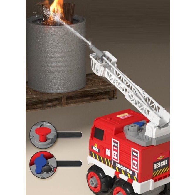 Mainan Anak Sprinkler Fire Truck 25 Diy Puzzle Assembly Pemadam Truck