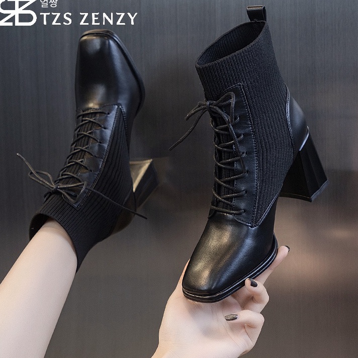 Stok Banyak TZS Zenzy Clarine Heels - Sepatu Boots Heels Wanita - Boots Heels Modis - Boots Heels Ch