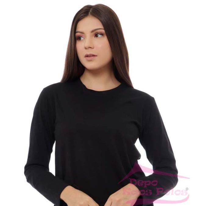 Kaos Polos Wanita Lengan Panjang Combed 20s - Hitam