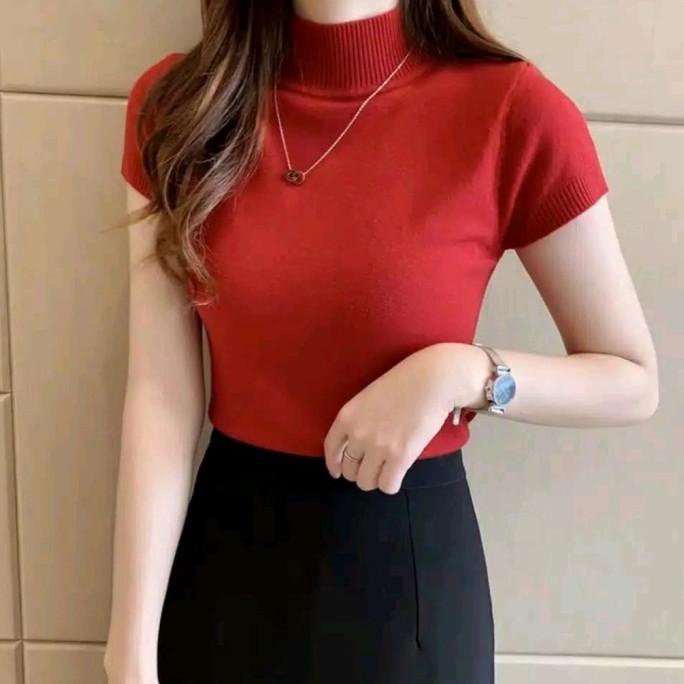 Turtle Neck Wanita dengan Lengan / Kaos Wanita Korea / Baju Wanita