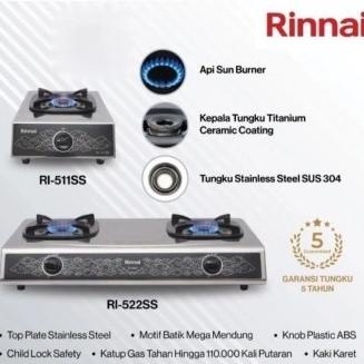 #####] Kompor Gas 2 Tungku Rinnai Rinai Stainless RI 522SS/RI522SS/RI522 SS