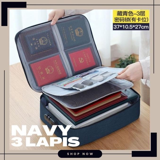 

------] TAS TEMPAT PENYIMPANAN DOKUMEN BOX FILE ARSIP TRAVEL BAG NAVY 3 LAPIS