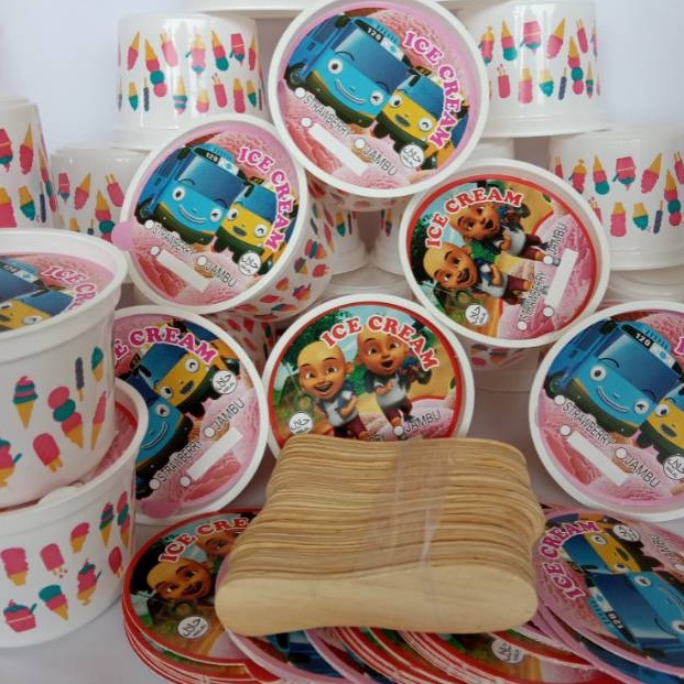 ZJCV6933  Paket cup es krim plastik motif 100 mL / motif es krim / kumbang / penguin / eskimo / stra