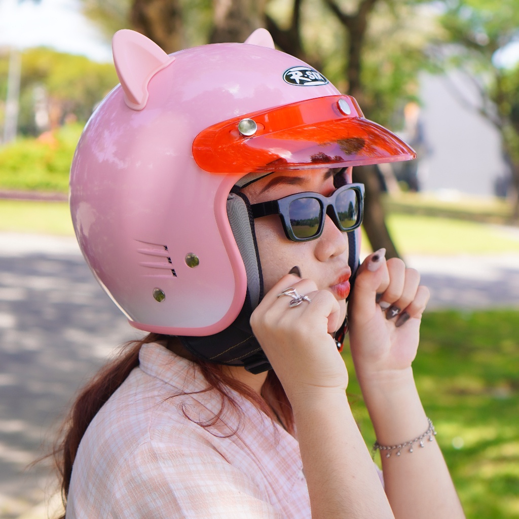 Helm Bogo Dewasa Wanita Kuping Kucing Lucu Sni Cat Pink