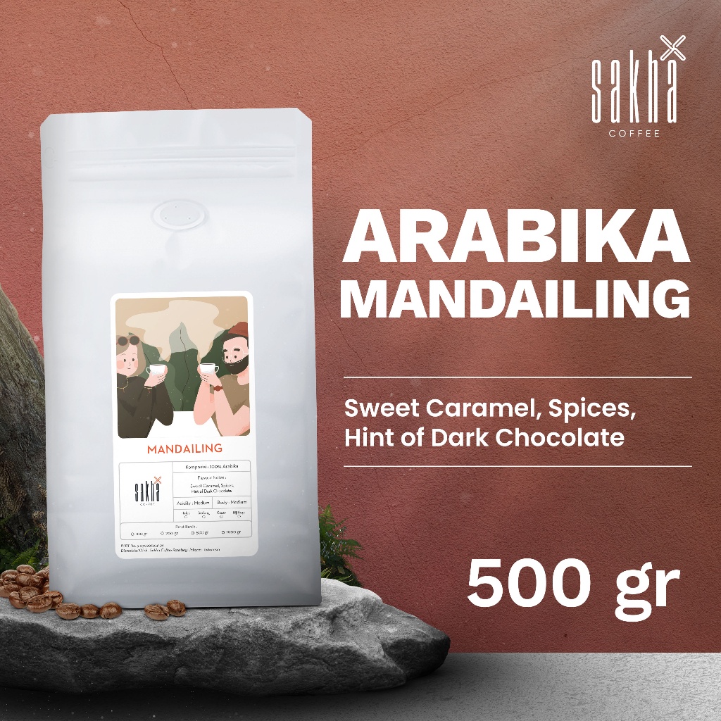 

Biji Kopi Bubuk Arabika Mandailing Mandheling Arabica Coffee Roast Beans Sakha Roastery 500 Gram