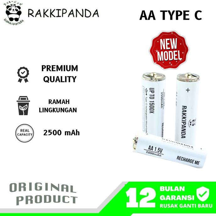 SALE Rakkipanda Baterai Type-C USB Rechargeable ukuran AA Termurah