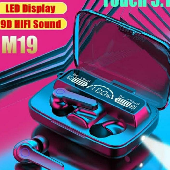 12.12 ✨SALE✨ TWS M19 EARPHONE BLUETOOTH WIRELESS M19 TWS LED HEADSET BLUETOOTH 5.1 + POWERBANK 3500 