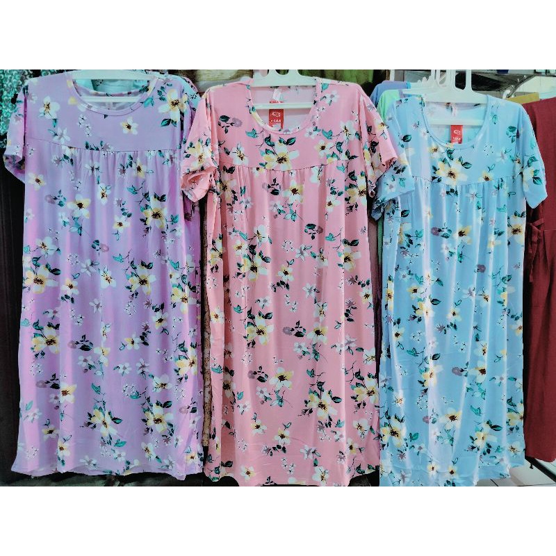 daster kaos spandek lengan pendek ukuran jumbo motif bunga bunga