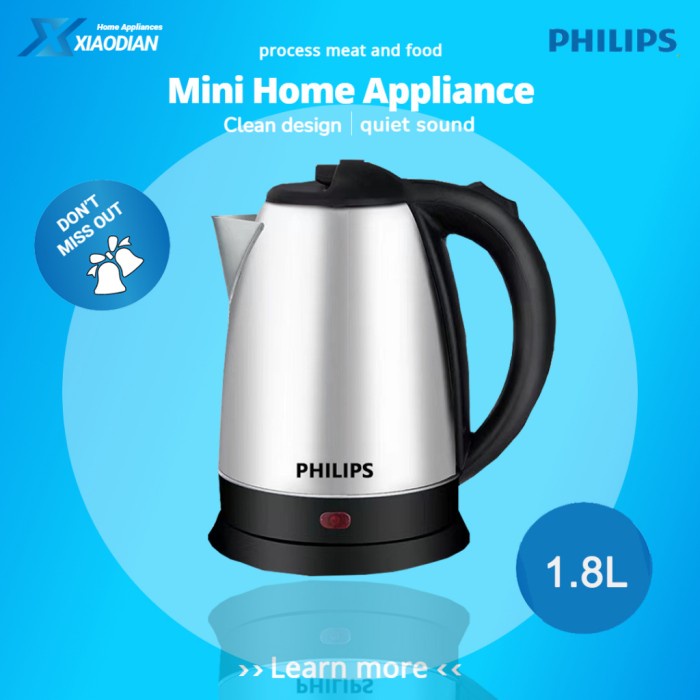 Philips Ketel Listrik Teko Listrik Pemanas Air Stainless 1.8L