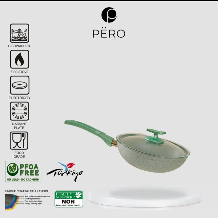 Pero Wok Pan 24Cm Granite + Glass Lid